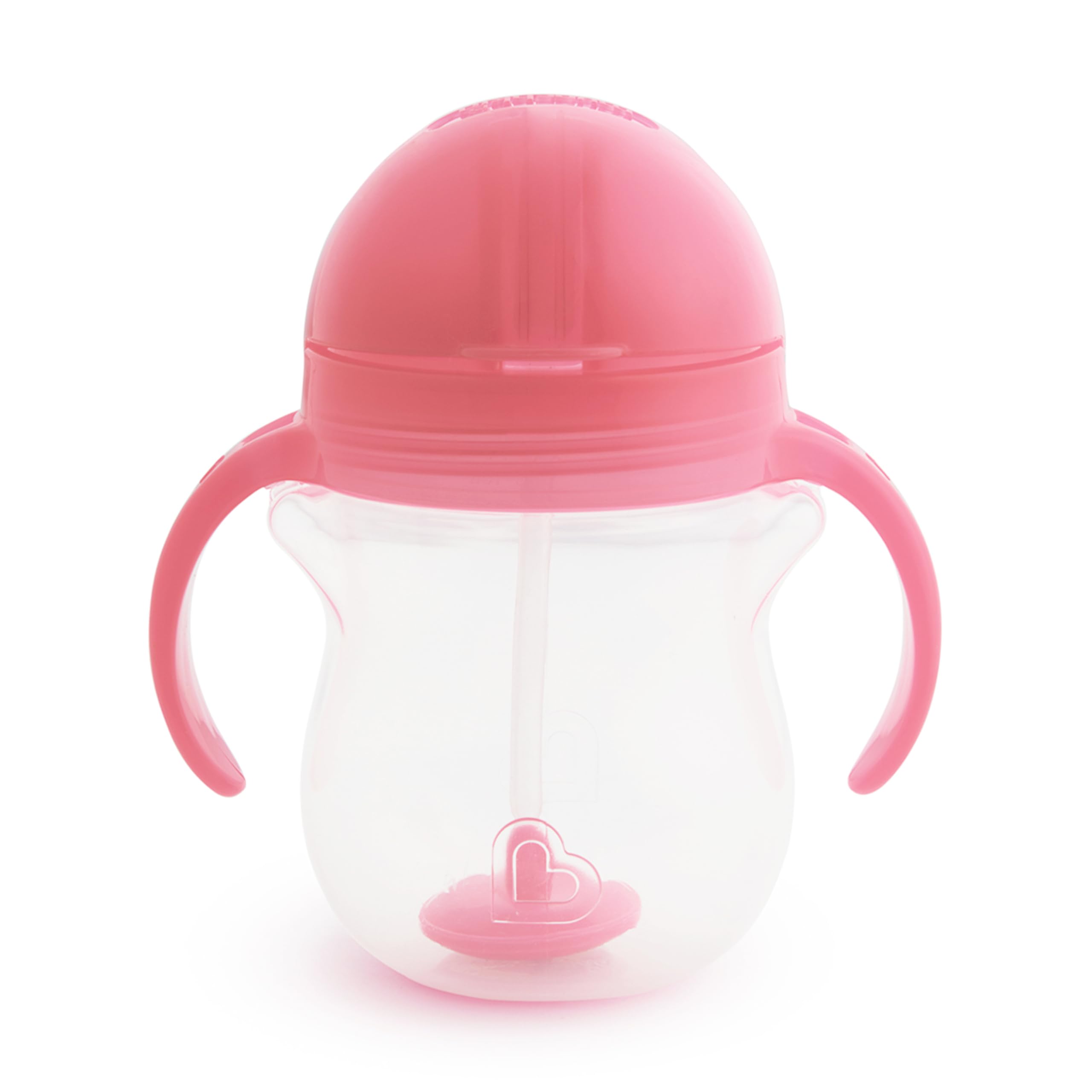 Munchkin Any Angle Sippy Cup for Toddlers, Spill Proof Weighted Straw Cup with Transition Handles for Babies 6 Months and Up, 7 Ounce, Pink