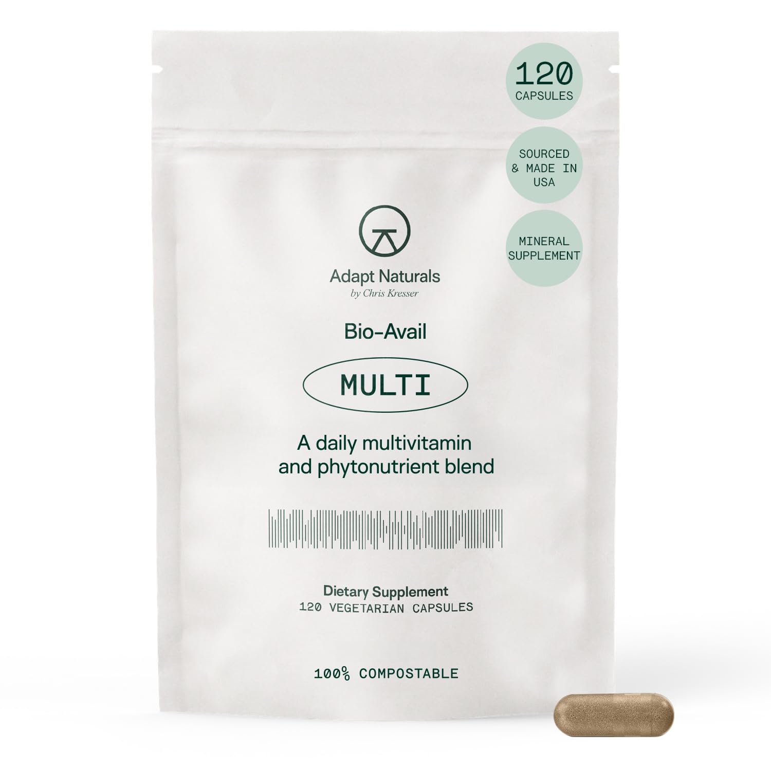 Adapt Naturals Multivitamin for Women & Men, Bioavailable Easy-to-Absorb Multivitamin Daily Supplement with Biotin, Niacin, Vitamin A, B, C, D, E, K1, Zinc, Magnesium | Immune Support - 30 Days Supply