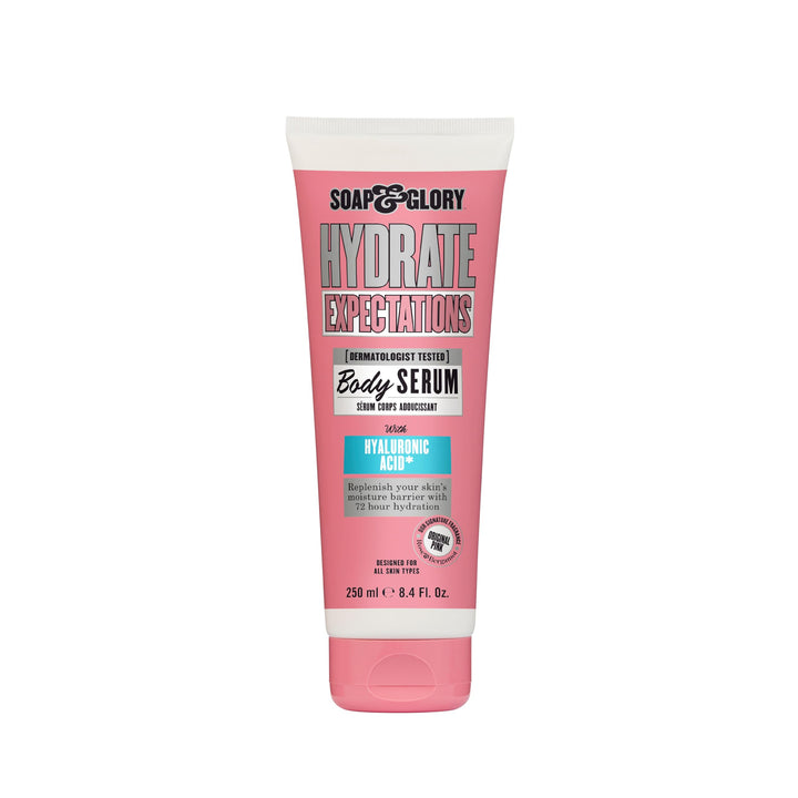 Soap & Glory Hydrate Expectations Body Serum - Thirst Quenching Hyaluronic Acid - Full-Coverage, Lightweight, Fast Absorbing Vegan Moisturizing Body Serum (8.4 Fl Oz)