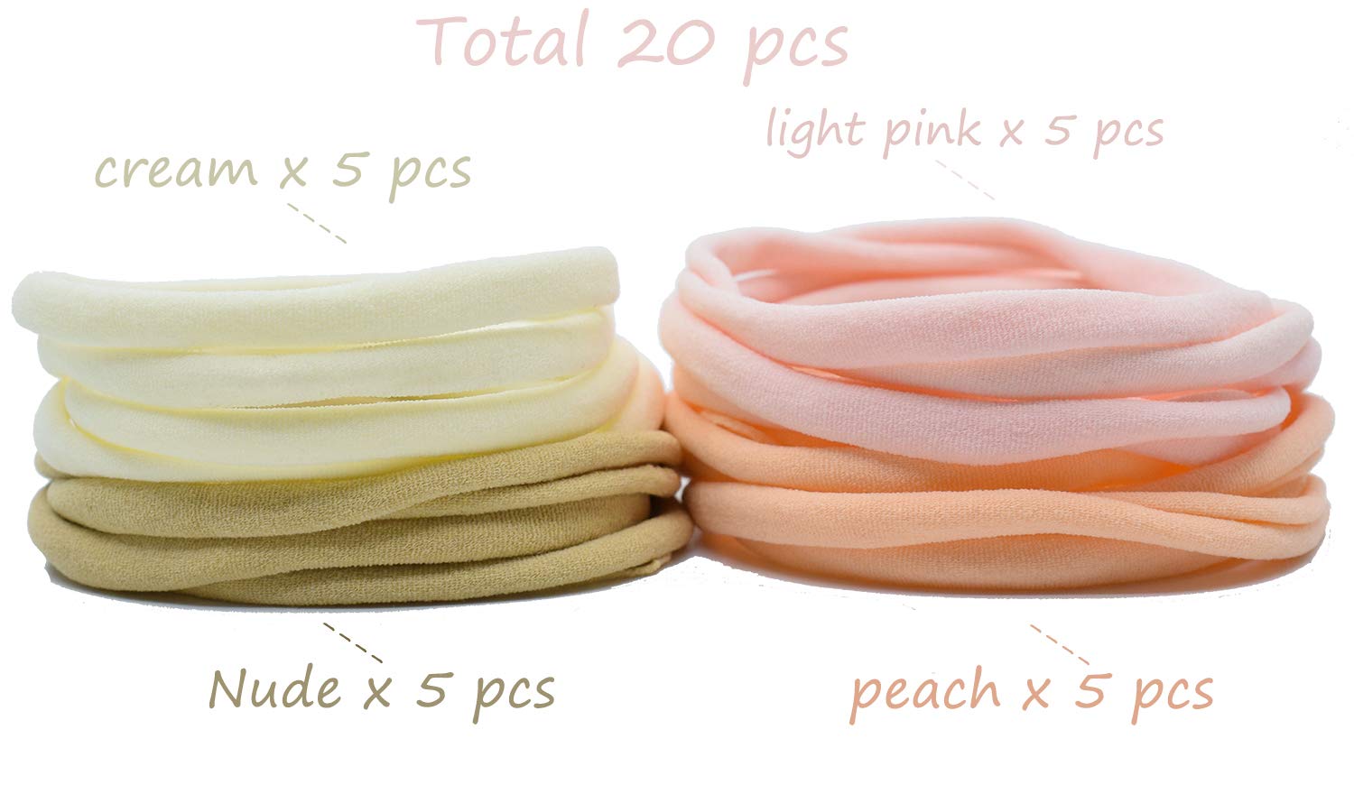 catin Super Soft Nylon Headband for Newborn Baby Girl Kids, High Stretchy, 20pcs for DIY Crafts