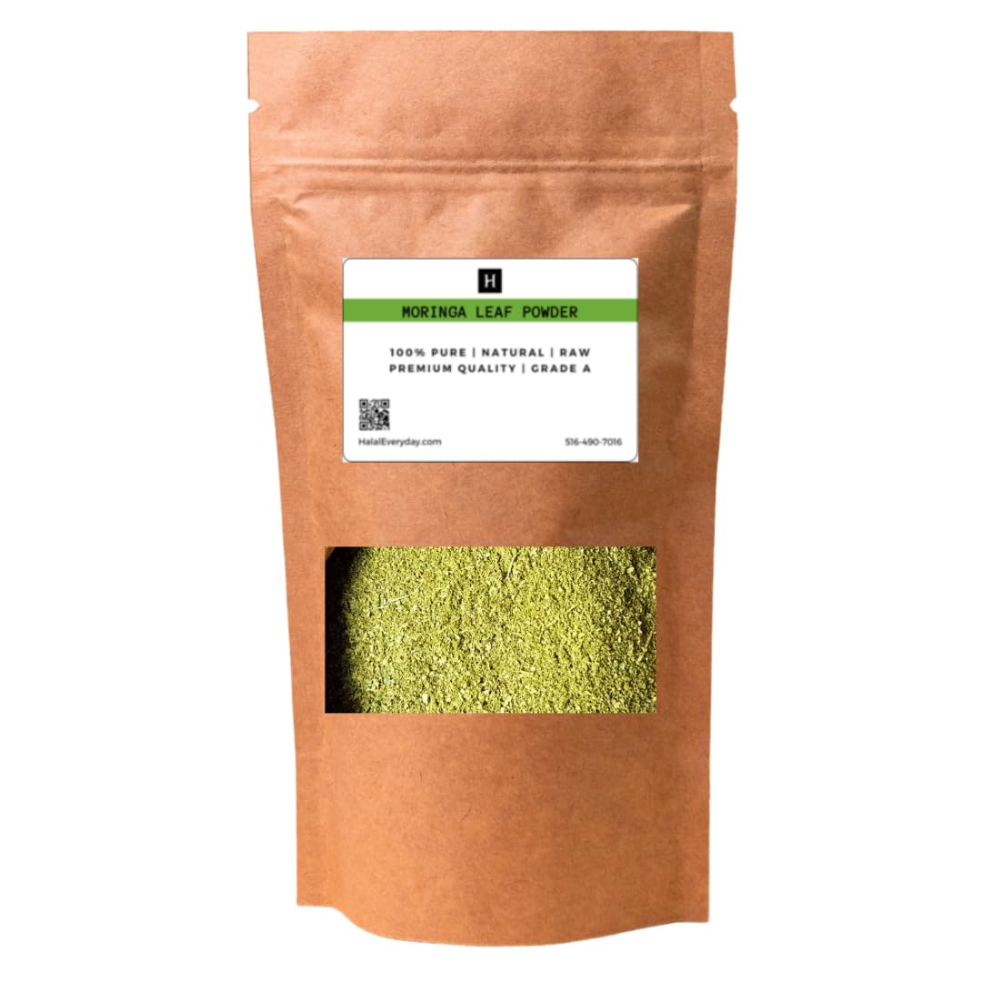 Halal Everyday Moringa Leaf Powder, 100% Pure Vegan Supplement, Energy Booster, Ingredient for Multi-Vitamin Smoothies, 1lb / 16oz Bag