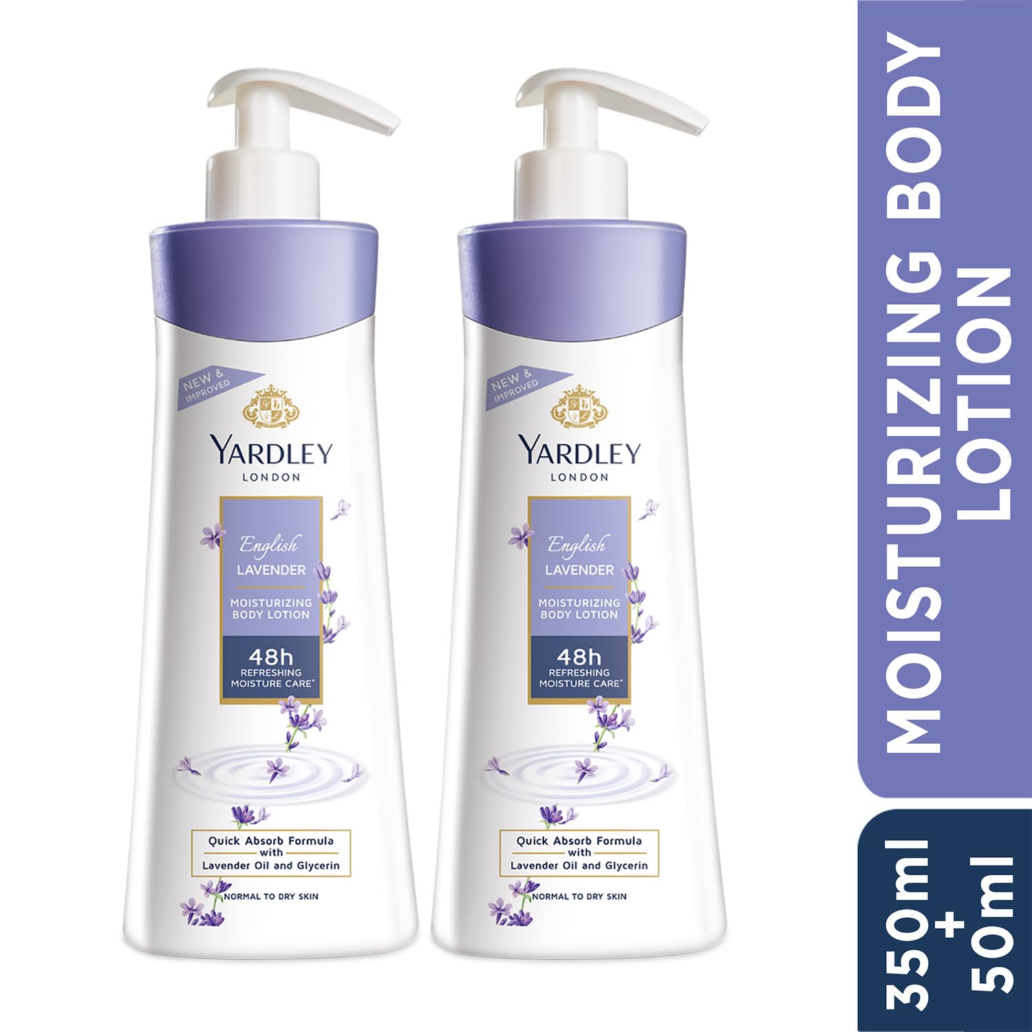 Yardley London English Lavender Moisturizing Body Lotion With Germ Shield| Infused With Lavender Oil| Daily Use Hand & Body Lotion With Natural Floral Extracts For Women| 350+50ml (Pack of2)