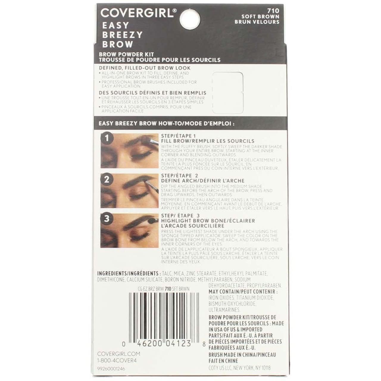 COVERGIRL - Easy Breezy Brow Powder Kit, three shades brow definer, professional double-ended angled brush, effortless, 100% Cruelty-Free(Packaging May Vary)