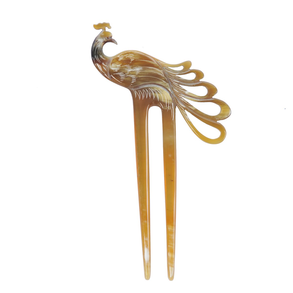 Marycrafts Light Shade Peacock Buffalo Horn Hair Fork, Hair Pin, Hair Pick Accessory Toy Handmade 6.3