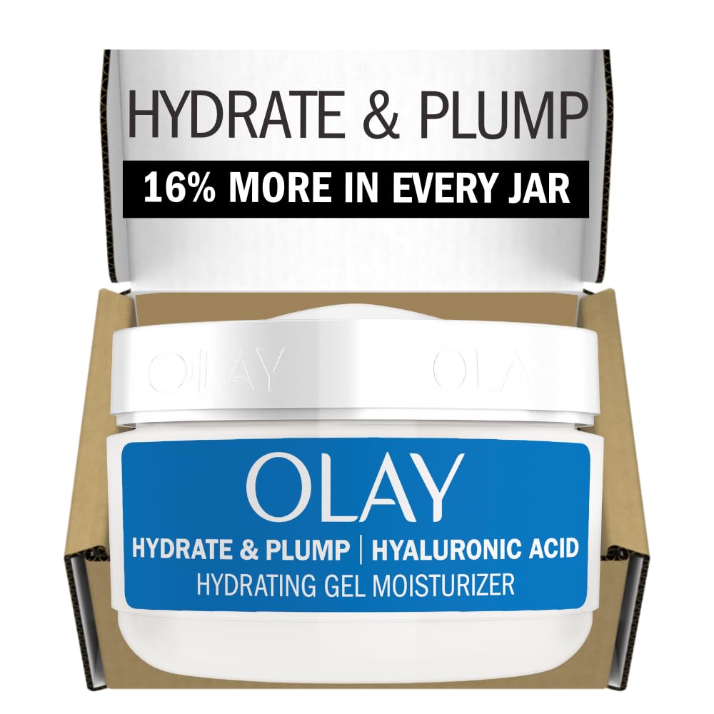 Olay Hylauronic Acid Face Mousturizer, Plump & Hydrate, Fragrance-Free - Hydrating Gel for Dry Skin Retain & Replenish Moisture, with Niacinamide - Recyclable Sustainable Eco Jar, Non-Greasy, 2 Oz