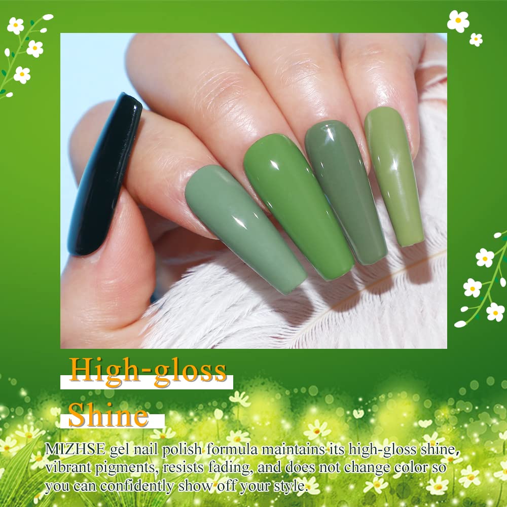 MIZHSE Gel Nail Polish Set Olive Green Color Series 6 Colors Nail Art Soak Off UV LED Gel Polish Gift Kit 18 ML
