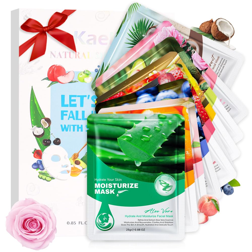 Kaely 10 Pack Variety Sheet Masks, Spa Party Face Masks for Kids Teens Skincare Set, Girls Night Facial Masks Skin Care, Moisturize Soothe for All Skin Types, Birthday Christmas Gifts, Set01