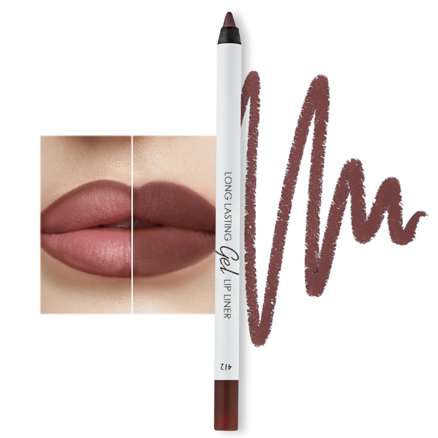 Lamel Matte Gel Lip Liner Pencil | Weightless & CreamyTexture - Sharpenable - Longwear & Waterproof - High Pigmented & Flawless Finish - Cruelty-free & Paraben-Free - 412, 1,7g/0.05oz. (Spicy Nude)