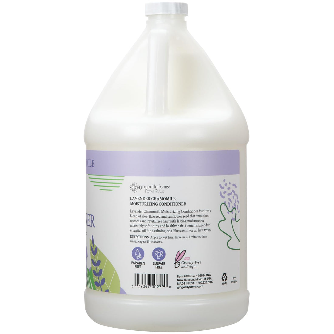 Ginger Lily Farms Botanicals Moisturizing Conditioner for Dry Hair, 100% Vegan & Cruelty-Free, Lavender Chamomile Scent, 1 Gallon Refill (128 fl oz)