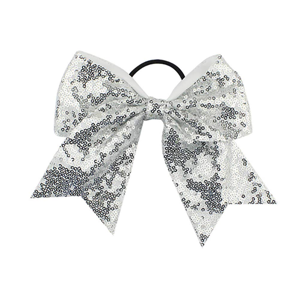 JustMyDress 13-Gold, Silver: Girls Cheer Bow Ponytail Holder Big Hair Bow Tie With Glitter Sequins Bowknot Jb80 (13-Gold, Silver)