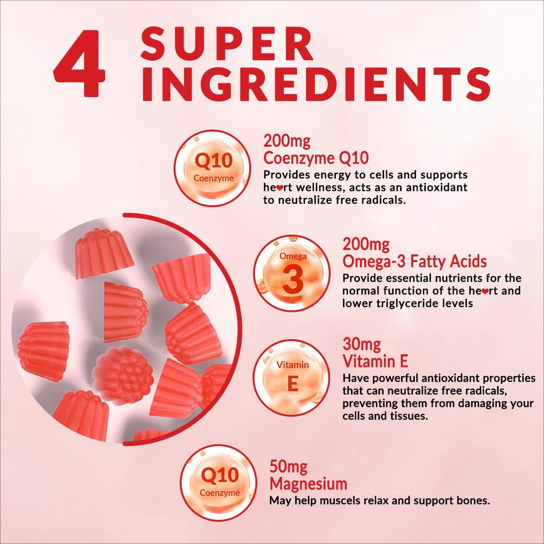 Sugar Free CoQ10 Gummies 200 MG, Coenzyme Q10 (Ubiquinone) Gummies for Adults, Co Q10 Supplement with Omega-3, Vitamin E & Magnesium - Energy, Brain and Antioxidant Support