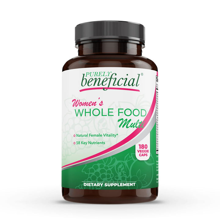 PURELY beneficial Women’s Whole Food MultiVitamin –58 Key Nutrients Including Vitamins, Minerals, Herbs, Probiotics, with Iron, Hair, Skin & Nail Complex for Complete Female Wellness- 180 Capsules