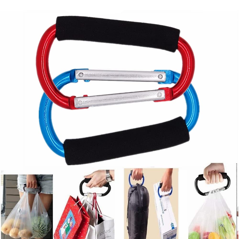 Stroller Hooks, 2 Pack 5.4 Aluminum Steel Large Carabiner - Stroller Organizer Hook Clips for Hanging Diaper Bags