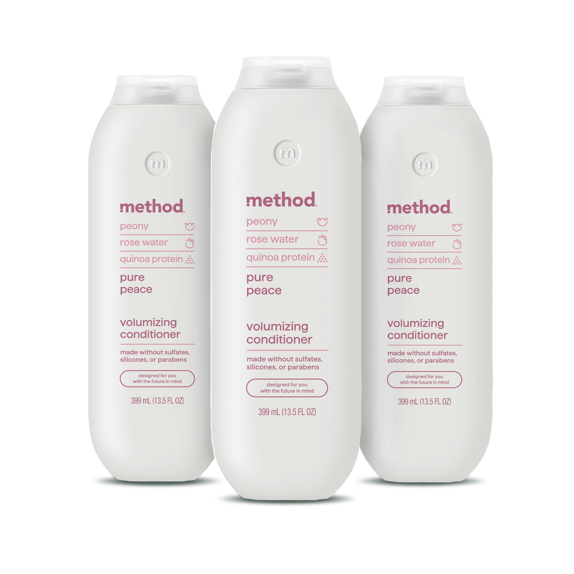 Method Volumizing Conditioner, Pure Peace with Rose, Peony, and Pink Sea Salt Scent Notes, Paraben and Sulfate Free, 13.5 oz (Pack of 3)
