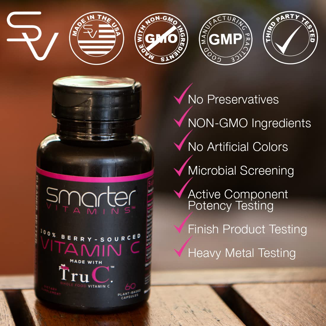 Smarter Raw Whole Food Vitamin C from Berries, Premium Antioxidants, Bioflavonoids & Polyphenols, 60 Vegan Capsules