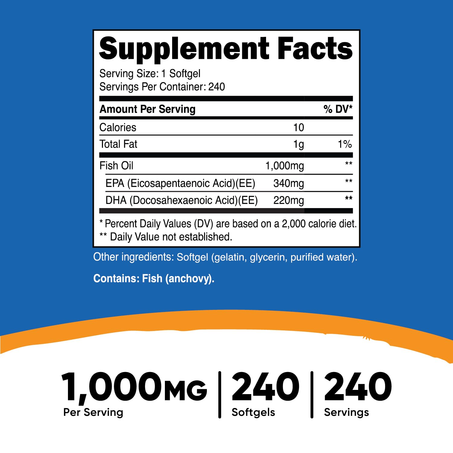 Nutricost Fish Oil Omega 3 Softgels with EPA & DHA (1000mg of Fish Oil, 560mg of Omega-3), 240 Softgels, Non-GMO, Gluten Free.