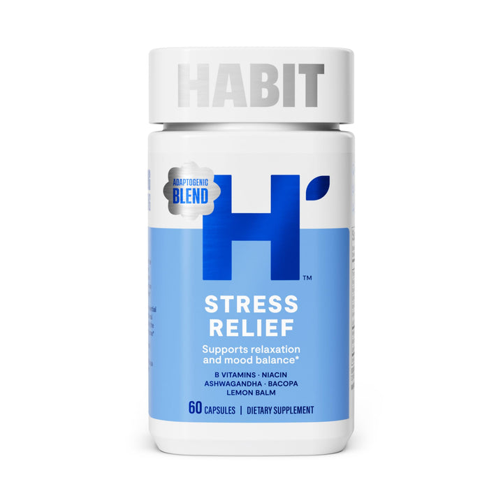 Habit Stress Relief Supplement (60 Capsules) - New Look, Supports Relaxation & Mood Balance, Vitamin B, Adaptogens, Lemon Balm, Calming, Vegan, Non-GMO (1 Pack)