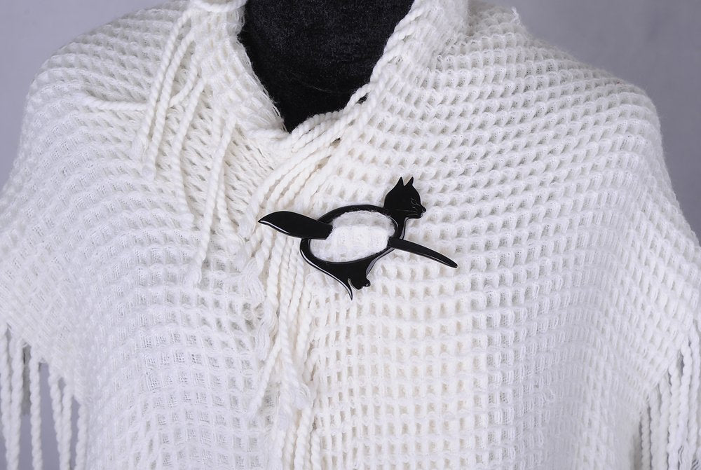 Marycrafts Black Brown Buffalo Horn Cat Kitten Shawl Pin, Hair Pin Accessory Handmade