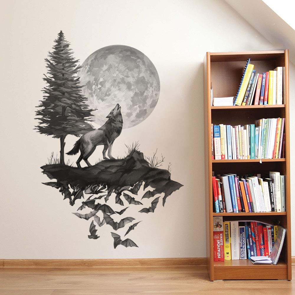 Runtoo Moon Wall Art Stickers - Bedroom & Living Room Kids Nursery Black Wall Decor