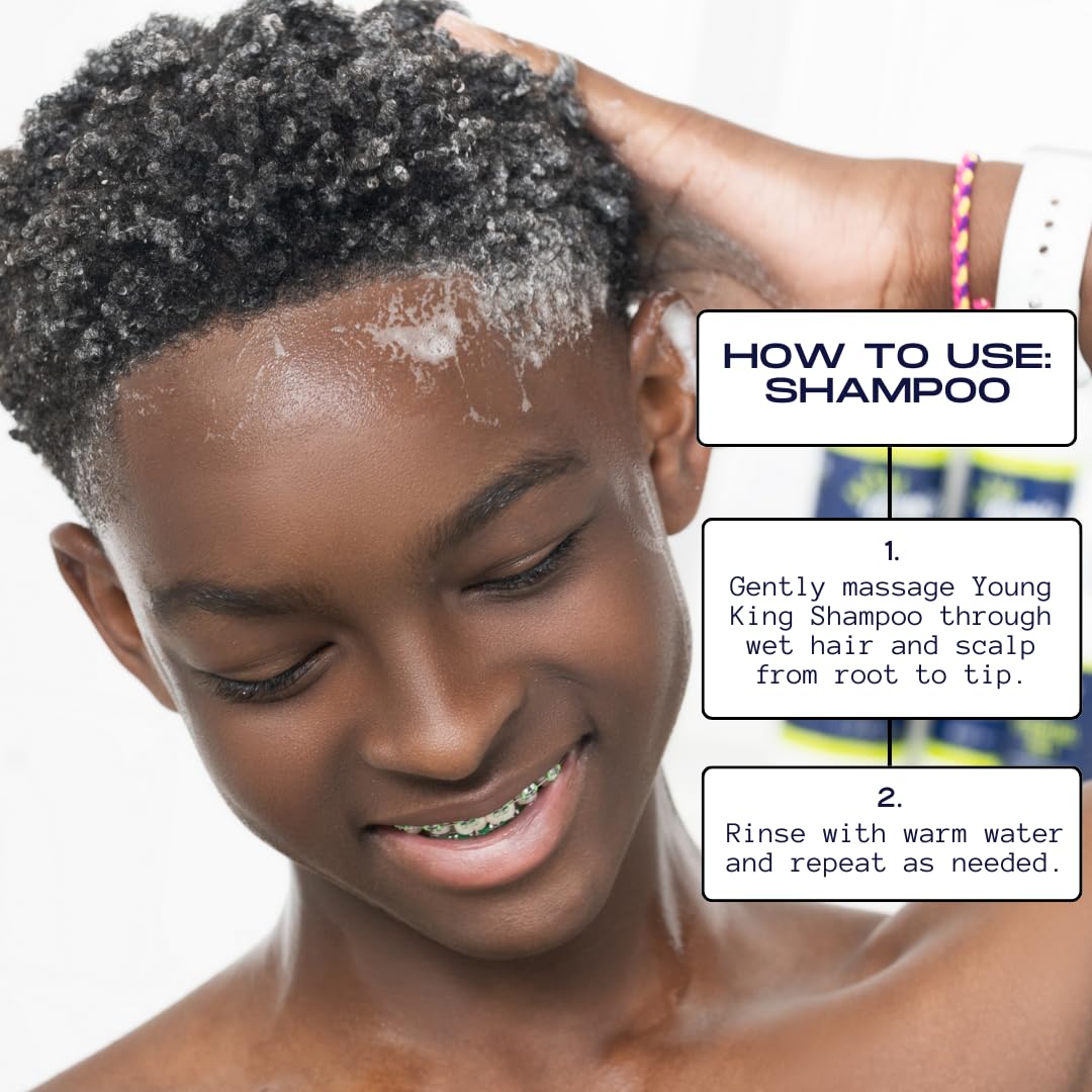 YOUNG KING HAIR CARE Kids Shampoo For Boys | Cleanse and Hydrate Natural Curls | Plant-Based and Harm-Free | 8 oz