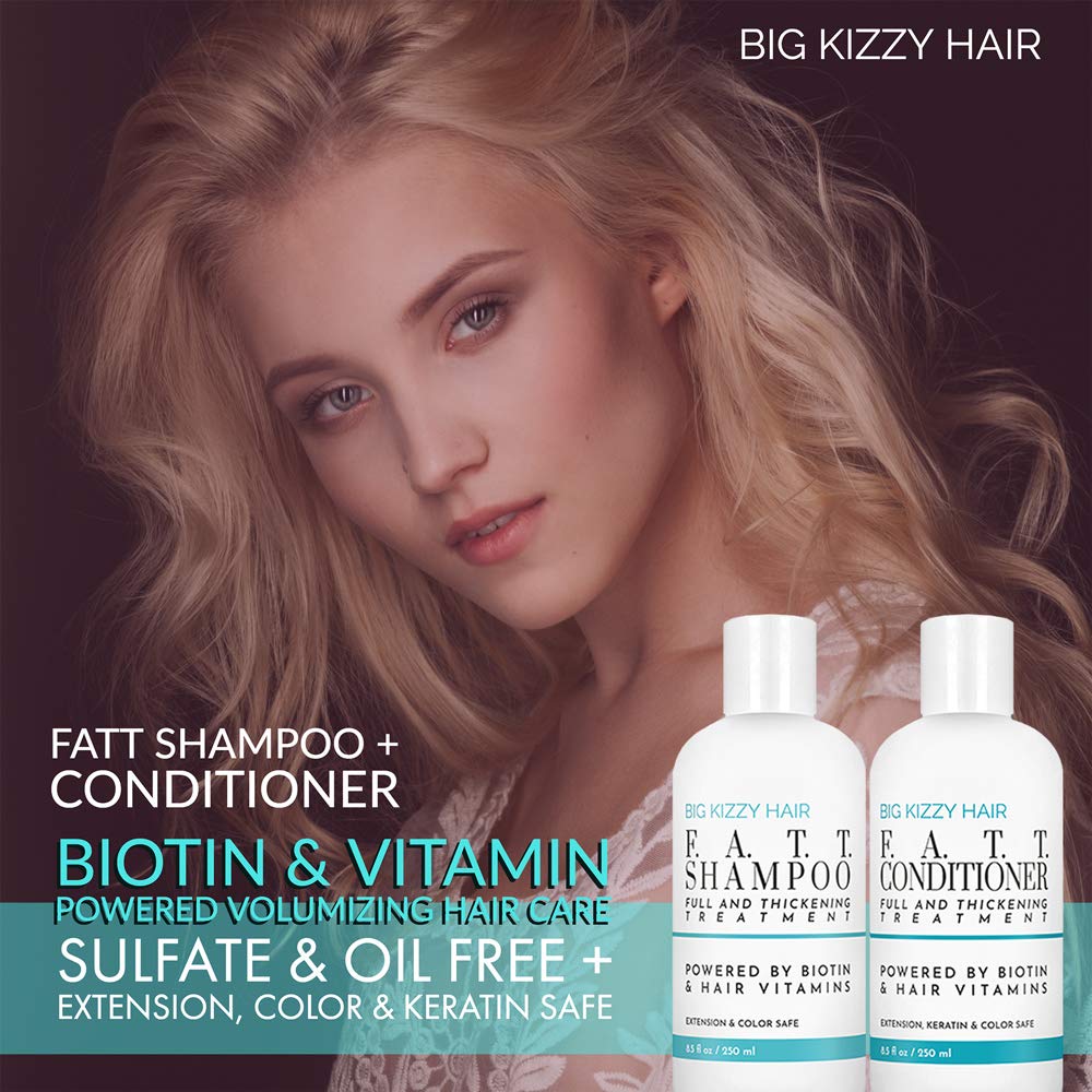 BIG KIZZY HAIR Volumizing Biotin Shampoo & Conditioner Set, 8.5oz - Color Keratin Treatment & Hair Extension Safe, Strengthen & Nourish Your Hair, Body Building.