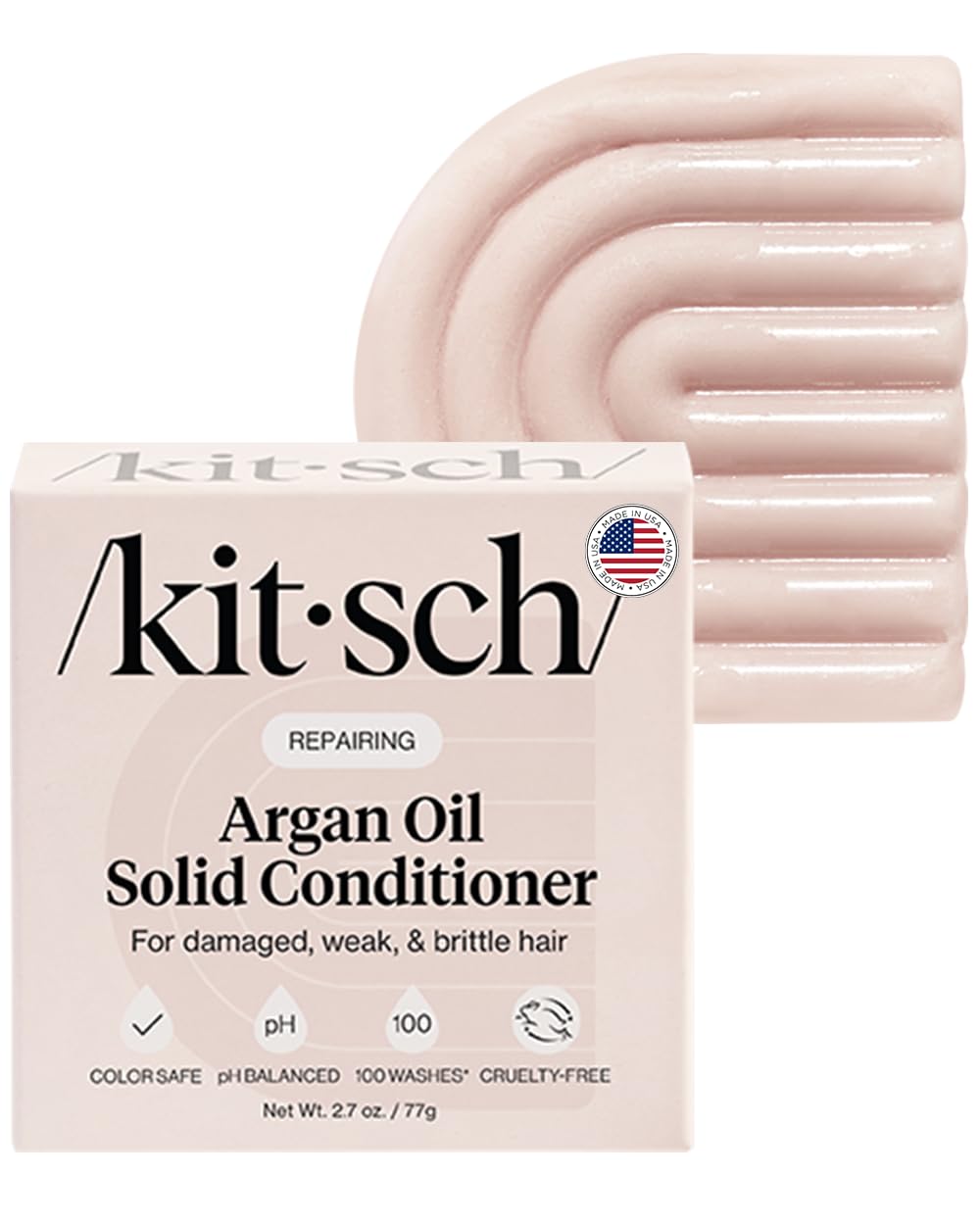 Kitsch Repairing Argan Oil Solid Conditioner Bar for Hair Care – Vegan, All Natural, Made in USA, Paraben-Free, Sulfate-Free, for Damaged, Weak, and Brittle Hair, 2.7 oz
