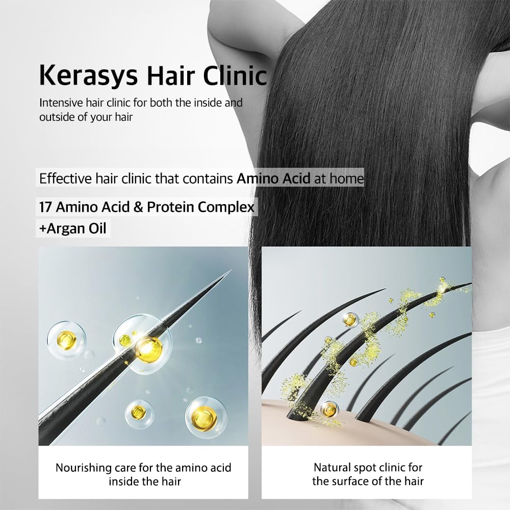 Kerasys Hair Clinic Protein Care System for Damaged Hair Argan Oil REPAIRING 20.2 fl oz / 600 ml (Shampoo + Conditioner Set)