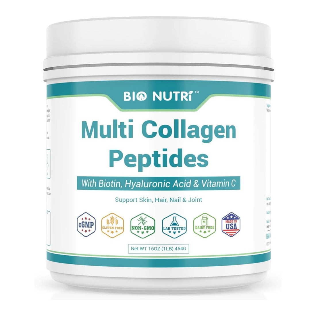 BIO NUTRI Collagen Peptides - Multi Collagen Peptides with 5 Types - Hydrolyzed Collagen Peptides Powder with Biotin & HA - Support for Hair, Skin, Nails & Joints