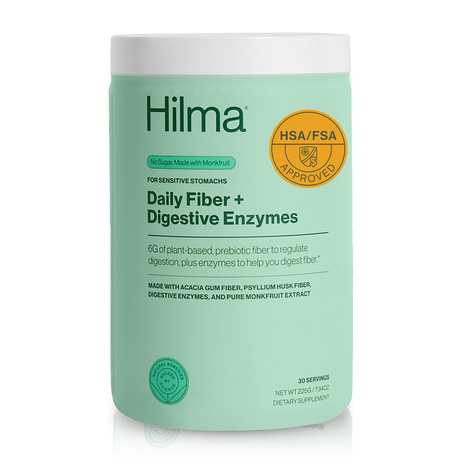 Hilma Daily Fiber and Digestive Enzymes, Fiber Supplement Powder with Prebiotics and Enzymes Formulated with Psyllium Husk and Acacia, Gluten Free, Vegan, FSA Eligible, Digestive Support, 30 Servings