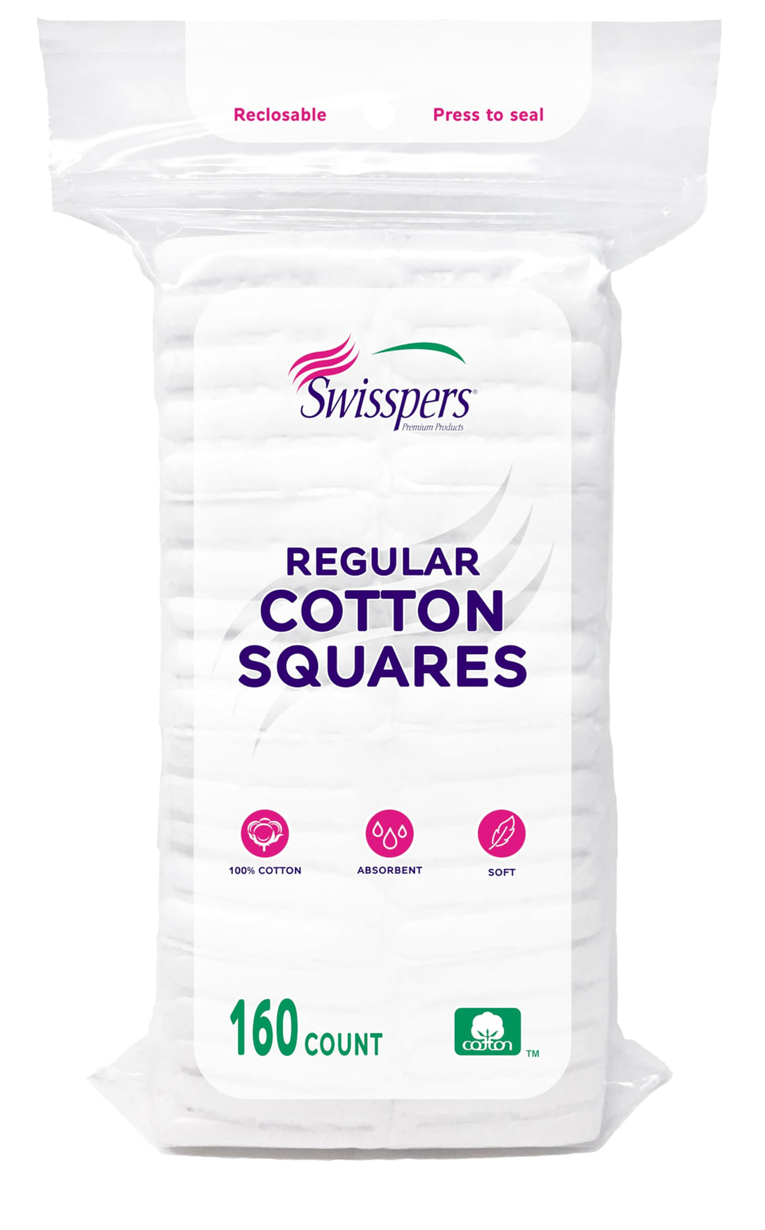 Swisspers Cotton Squares - 160 Count