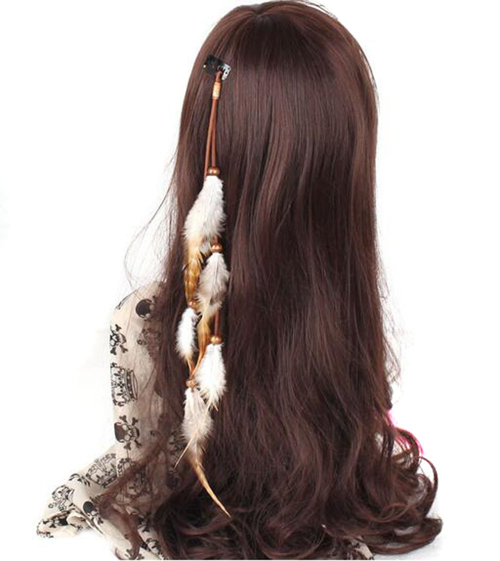 Suoirblss Handmade Boho Hippie Hair Extensions With Feather Clip Comb Hairpin Headdress DIY Accessories for Girls Women Lady