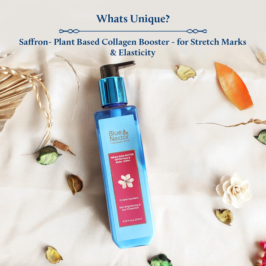 Blue Nectar Stretch Mark Cream for Pregnancy with Shea,Cocoa & Mango butter | Plant Based Moisturizing Body Lotion with Rose, Turmeric & Nalpamaradi Oil (12 Herbs, 200 ml)