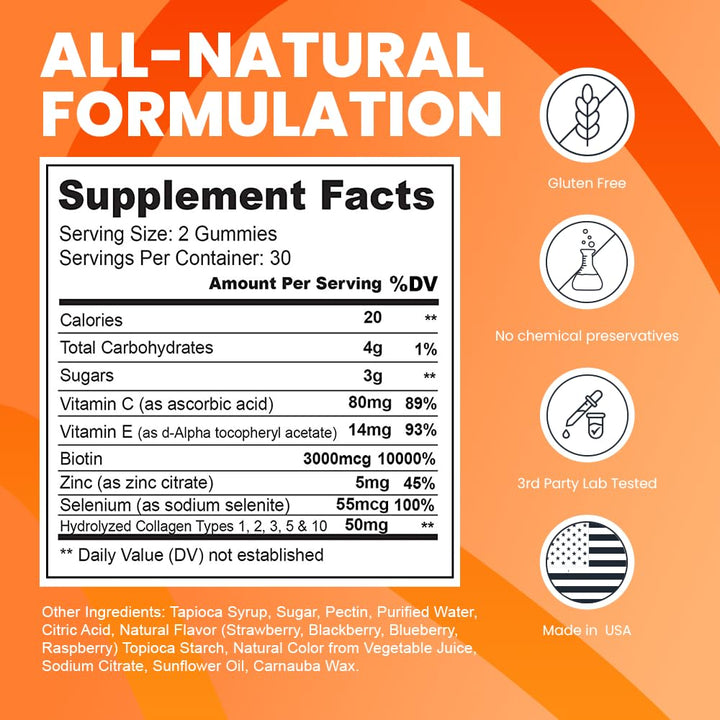 Herbtonics Multi Collagen for Women - Hair Skin and Nails Vitamins - Multi Collagen Complex with Biotin - Hydrolyzed Collagen Supplements for Women - 60 Gummies