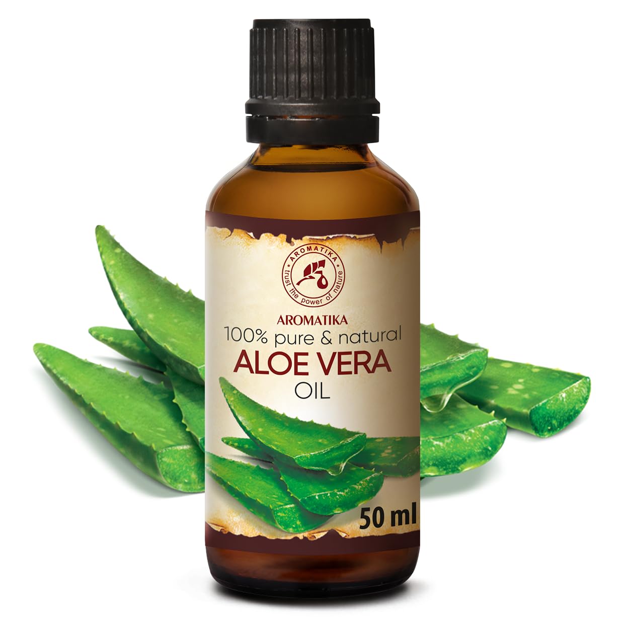 AROMATIKA Aloe Vera Oil 1.7 Fl Oz (50ml) - 100% Pure & Natural - Aloe Barbadensis - Brasil - Care for Skin - Body - Hair Growth - Face Moisturizer - Baby Oils - Used for Massage - Bath