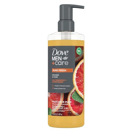 DOVE MEN + CARE 2-in-1 Shampoo + Conditioner Pure Fresh Orange & Sage for Strong, Healthy-Looking Hair, with Vitamin C & Mineral Complex, 17.5 oz