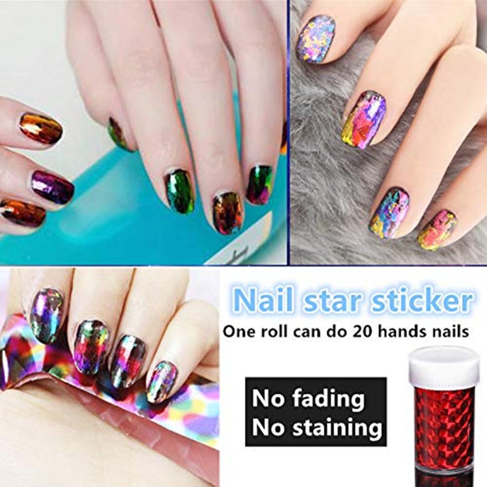 XICHEN®Starry Sky Stars Nail Art Stickers Tips Wraps Foil Transfer Adhesive Glitters Acrylic DIY Decoration (24PCS 24 Colors)(4cm*100cm)