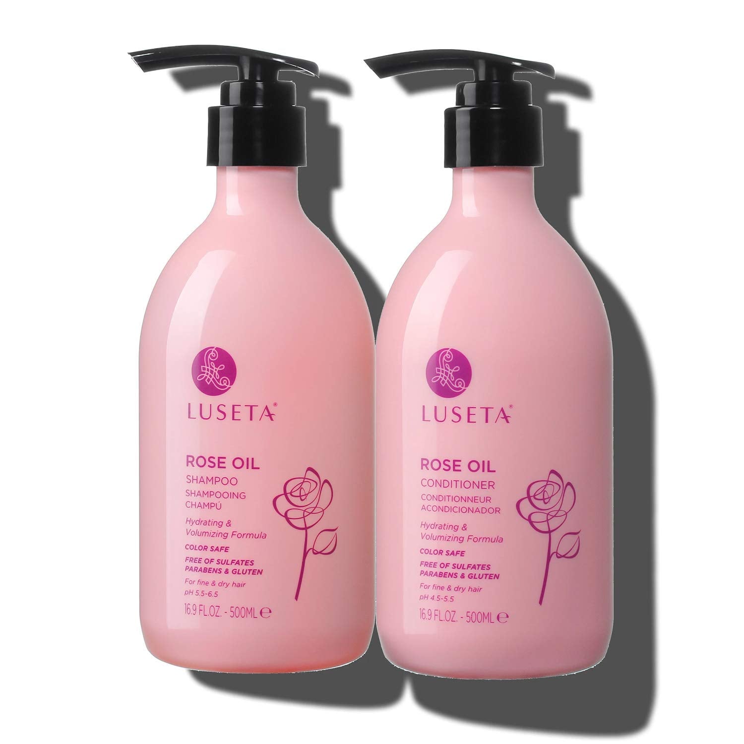 Luseta Rose Oil Shampoo and Conditioner Set for Fine and Dry Hair 2 16.9oz