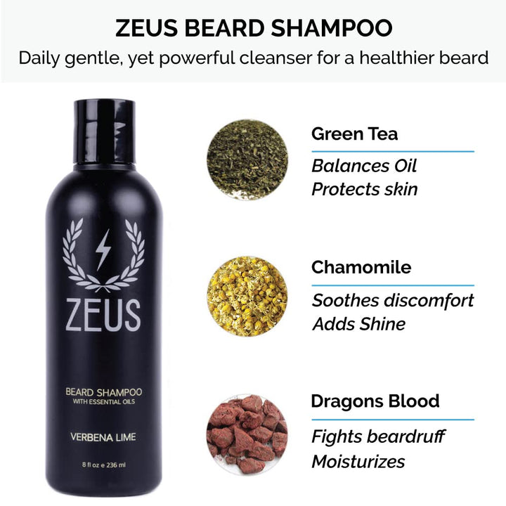 Zeus Everyday Beard Grooming Kit- Men's Daily Set for Quality Beard Maintenance (Verbena Lime)