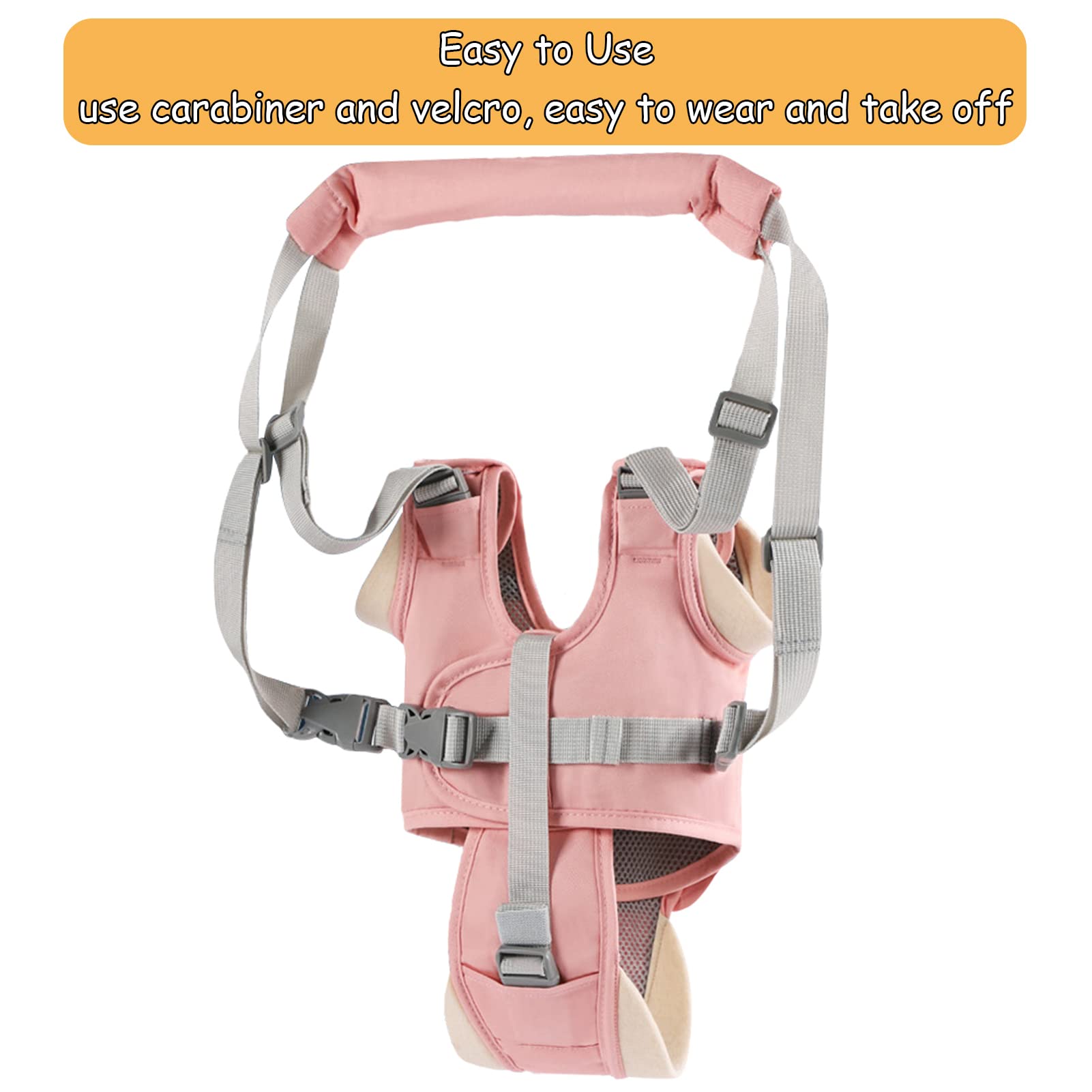 Huifen Baby Walking Harness, Handheld Kids Walker Helper with Detachable Crotch Adjustable Walker Harness Assistant Belt Baby Learning Walk Toddler Infant Walker 9-24 Months (Pink)