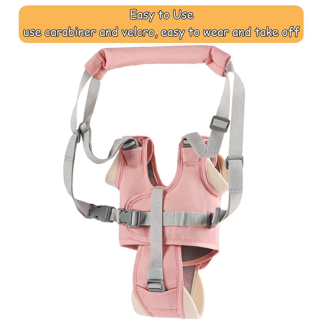 Huifen Baby Walking Harness, Handheld Kids Walker Helper with Detachable Crotch Adjustable Walker Harness Assistant Belt Baby Learning Walk Toddler Infant Walker 9-24 Months (Pink)
