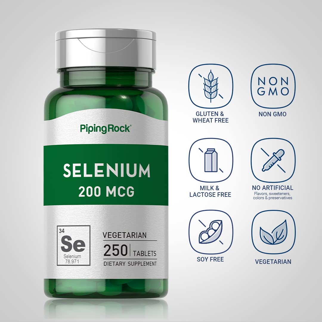 Piping Rock Selenium 200mcg Supplement | 250 Tablets | Vegetarian, Non-GMO, Gluten Free