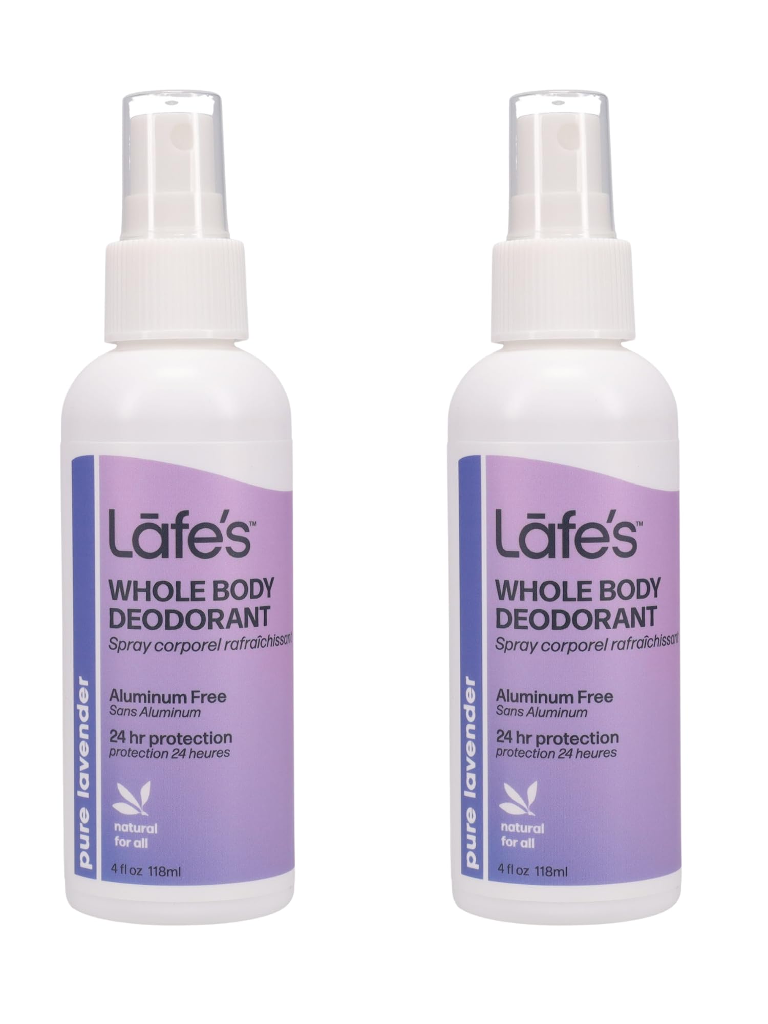Lafe's Natural Deodorant | 4 Ounce Whole Body Non-Aerosol Deodorant Spray | Aluminum, Paraben, & Baking Soda Free | Pure Lavender (Pack of 2)