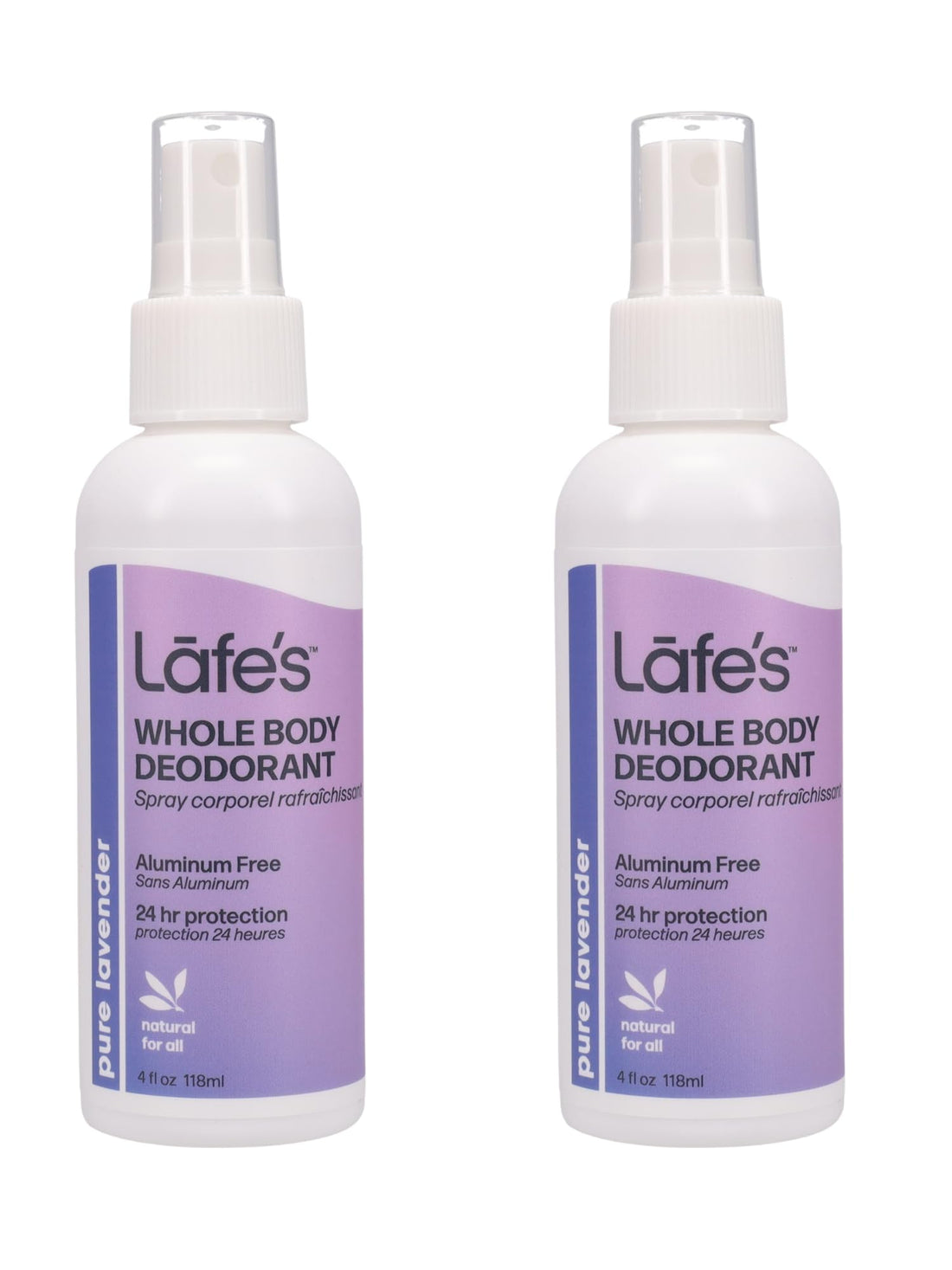 Lafe's Natural Deodorant | 4 Ounce Whole Body Non-Aerosol Deodorant Spray | Aluminum, Paraben, & Baking Soda Free | Pure Lavender (Pack of 2)