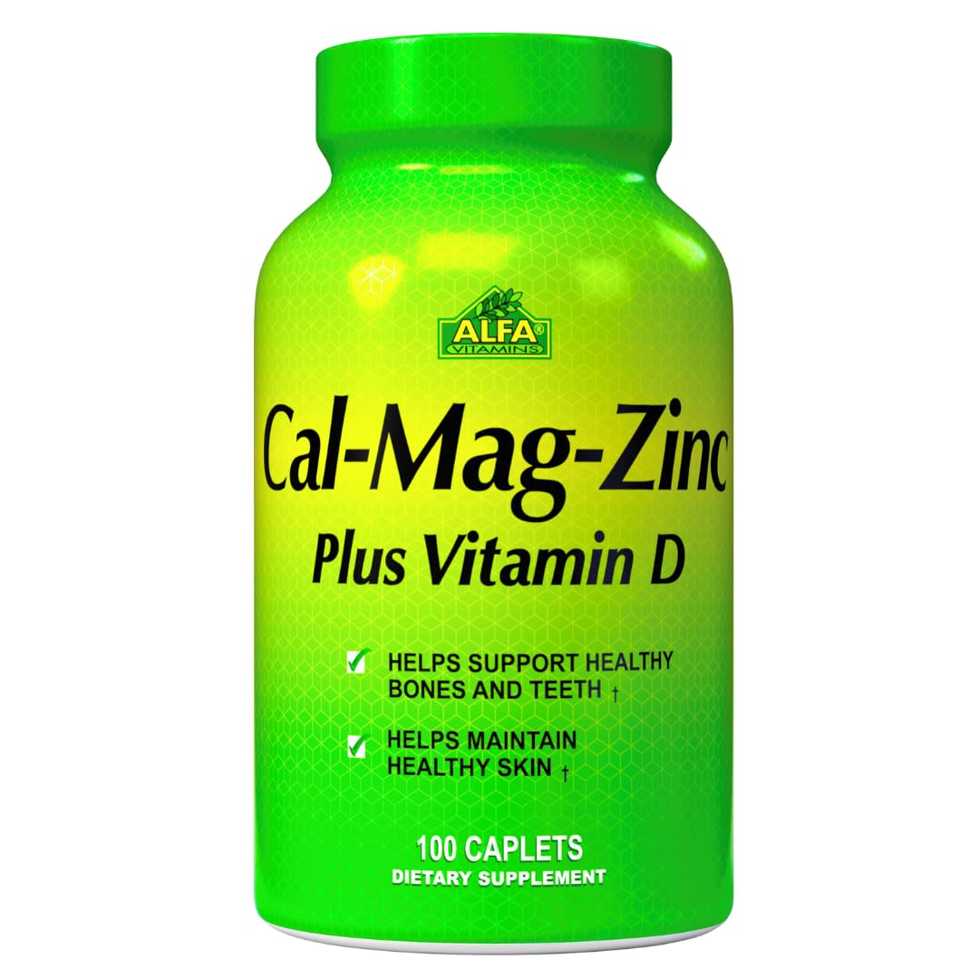 ALFA VITAMINS Calcium Magnesium Zinc Plus Vitamin D Supports Healthy Bones, Joints, Teeth, and Skin - 100 Caplets