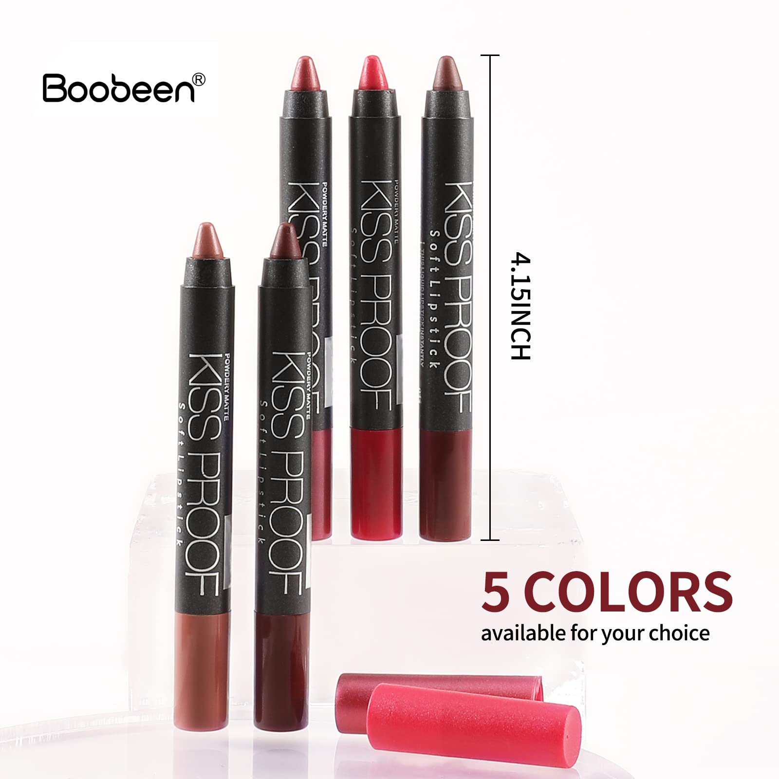 Boobeen Matte Lipstick Pencil Lip Crayon Stick Matte Velvet Lipgloss Creamy Lip Liner Full Coverage High Pigment Waterproof Non-Fade Lipstick for Women, Matte Lip Stain with Smooth Makeup