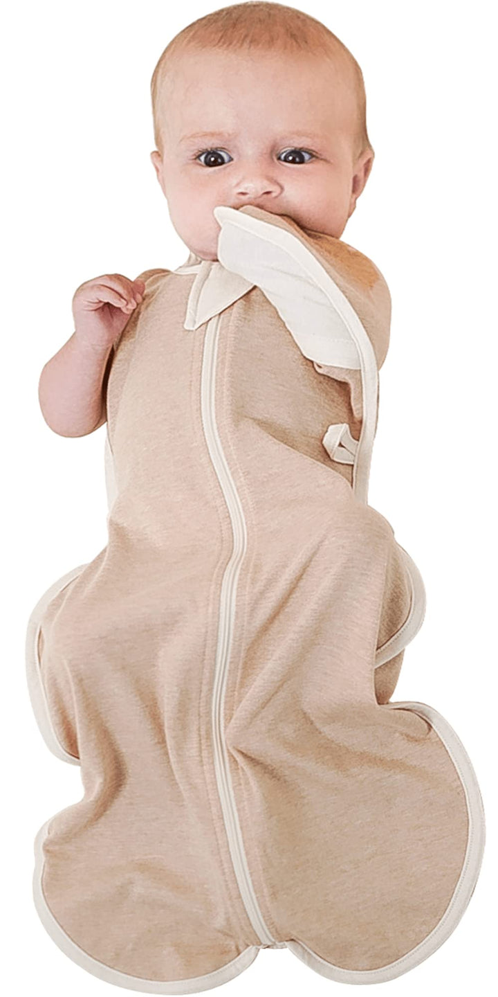 CCOCCOZAM Swaddle, 100% Organic Cotton, Beige, Large, 6-12 Months, 19-26lbs, Transition Baby Sleep Sack, Dramatically Better Sleep