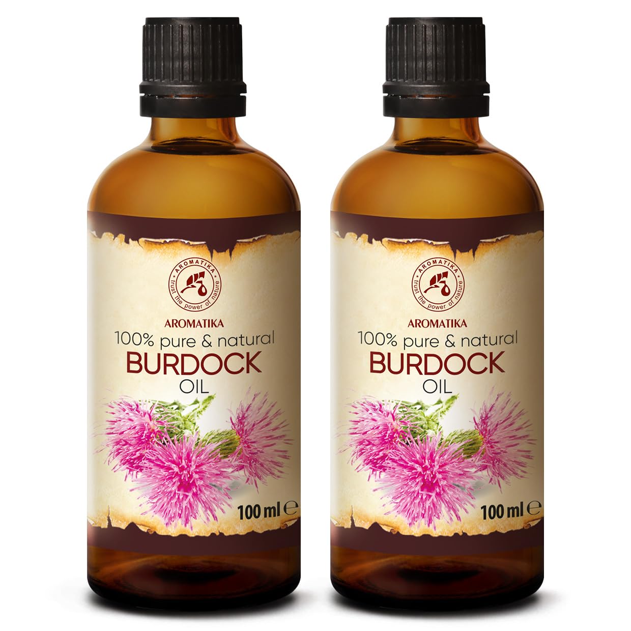 AROMATIKA Burdock Root Oil set 2 x 3.4 Fl Oz - 6.8 Fl Oz - 100% Pure & Natural - Arctium Lappa for Hair & Scalp - Carrier Oil for Nails - Skin - Lips - Face & Body Care