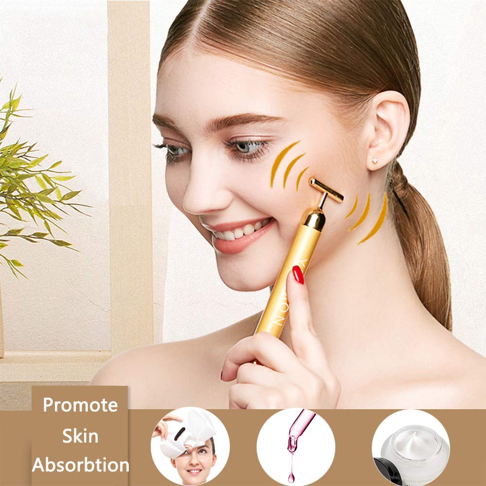 Yeamon 2-In-1 Beauty Bar 24K Golden Pulse Facial Face Massager, 3D Roller Electric Sonic Energy And T Shape Arm Eye Nose Head Massager Instant Face Lift, Anti-Wrinkles, Skin Tightening, Face