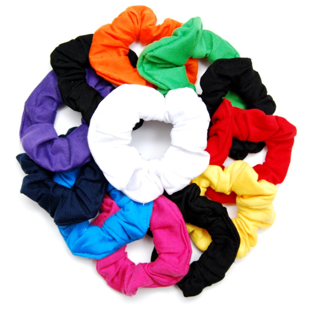 Color Scrunchies, 12 Count : Luxxii Fancy Cotton Colorful Scrunchies Ponytail Holder Elastic Hair Bands (Color Scrunchies, 12 Count)