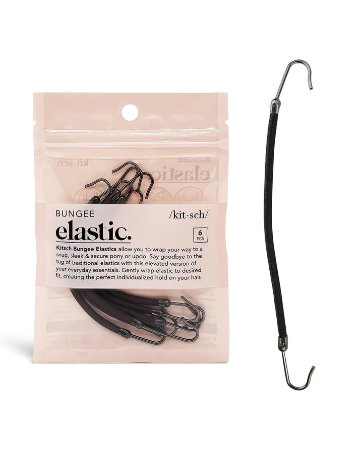 Kitsch Hair Bungee - Bungee Hair Ties with Hooks | Hair Tie Clip & Hair Bungee Cords with Hooks for Updos | Hair Hook & Ponytail Hook for Long Hair | Ponytail Bungee Bands, 6pcs (Brown)